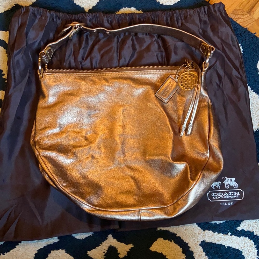 COACH Large rose gold leather hobo bag